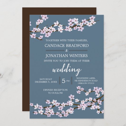 Geschilderde kersenbloesem bruiloft kaart (Voorkant / Achterkant)