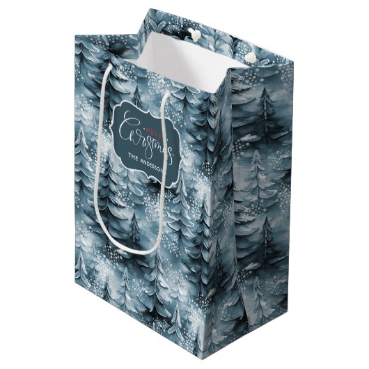 Geschilderde Kerstbomen Blauw ID1008 Medium Cadeauzakje (Voorkant Gekanteld)