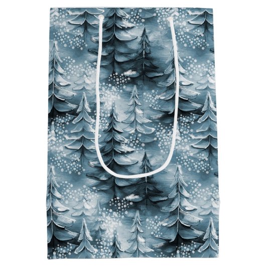 Geschilderde Kerstbomen Blauw ID1008 Medium Cadeauzakje (Achterkant)