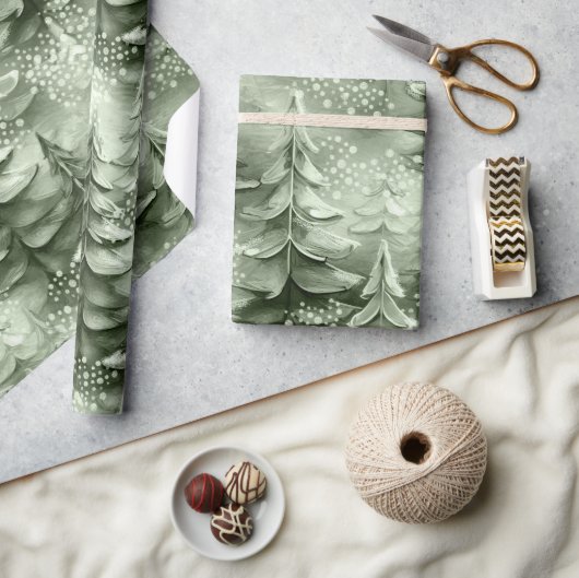 Geschilderde Kerstbomen Groene ID1008 Cadeaupapier (Crafts)