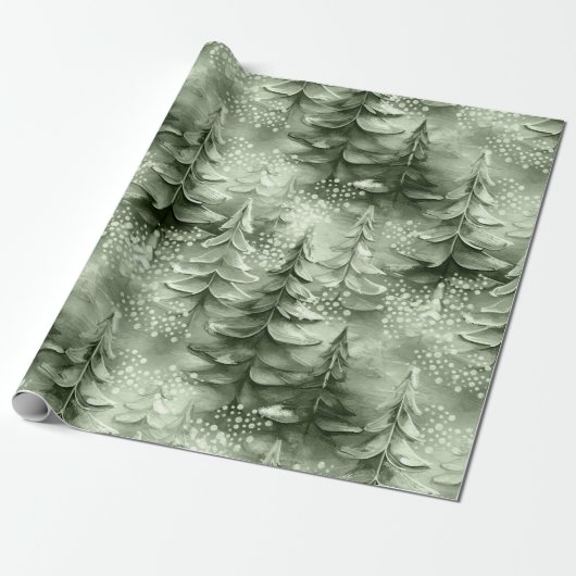 Geschilderde Kerstbomen Groene ID1008 Cadeaupapier (Uitgerold)