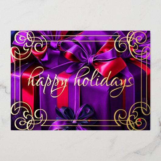 Geschilderde kerstcadeaus Paarse Bourgogne Folie Feestdagenkaart (Voorkant)