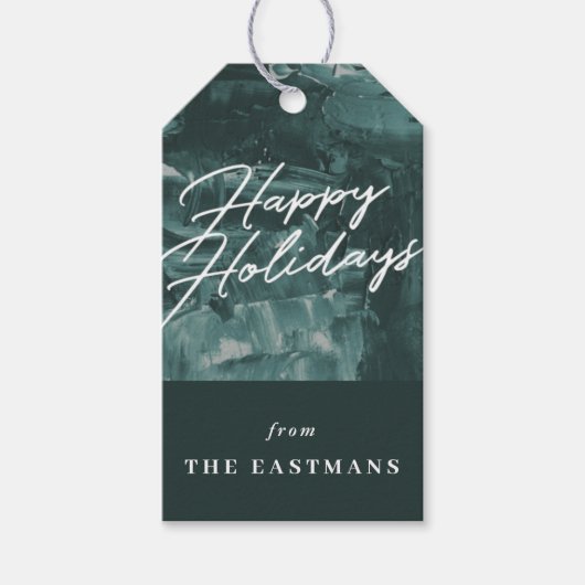 Geschilderde kerstcadeautag - Teal Cadeaulabel (Voorkant)