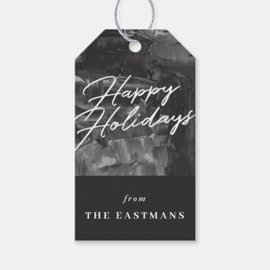Geschilderde kerstcadeautag - Zwart Cadeaulabel (Voorkant)