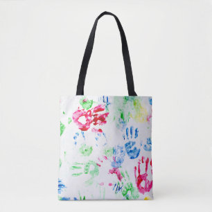 Geschilderde kinderen hand prints op wit tote bag
