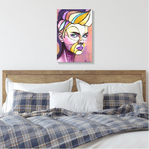 Geschilderde Kleurrijke Punkvrouw Canvasprint Canvas Afdruk