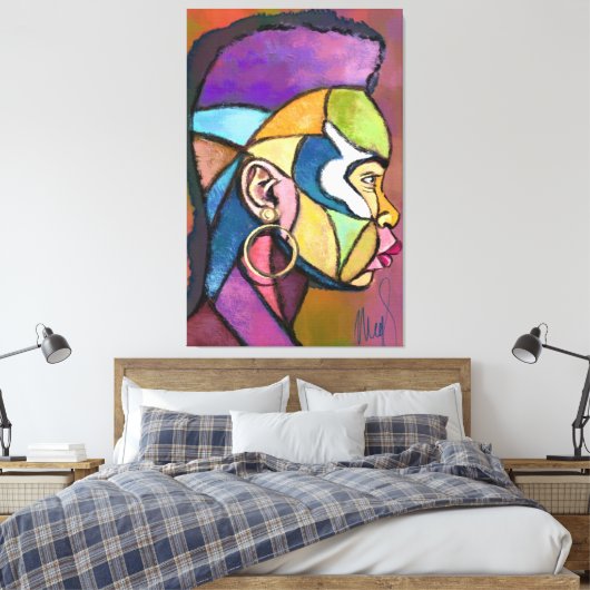 Geschilderde kunst Afrikaanse man canvasprint Canvas Afdruk (Insitu (Slaapkamer))