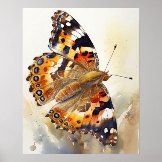 Geschilderde Lady Butterfly Art Print Poster (Voorkant)