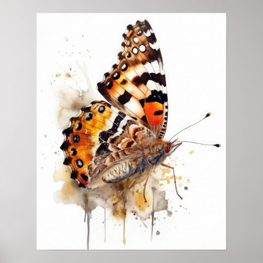 Geschilderde Lady Butterfly Art Print Poster (Voorkant)