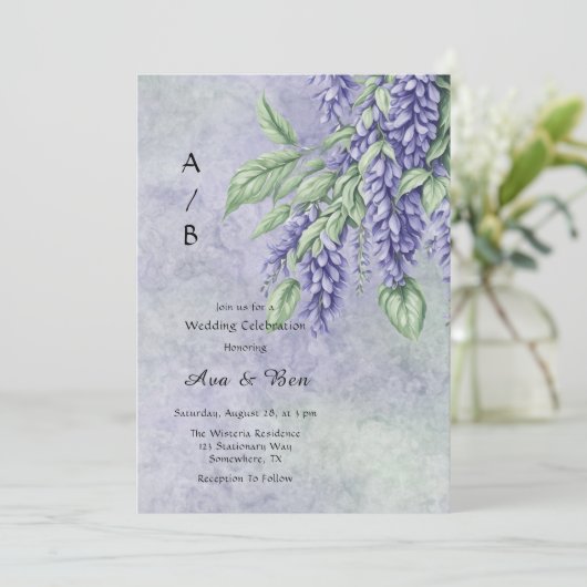 Geschilderde Lavendel Wisteria Bruiloft Viering Kaart (Staand voorkant)