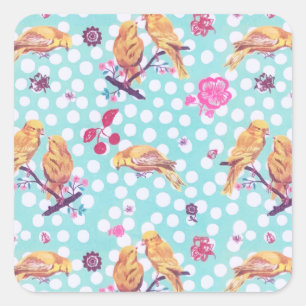 Geschilderde lente kersenbloesem vogel bloemen vierkante sticker