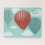 Geschilderde luchtballonnen gepersonaliseerd legpuzzel<br><div class="desc">Deze puzzel heeft mijn geschilderde illustraties van heteluchtballonnen met realistische stijlafbeeldingen van ballonnen in rood,  blauw en groen,  samen met witte wolken tegen een lichtblauwe hemel. Deze puzzel is klaar om te worden aangepast met uw eigen gepersonaliseerde boodschap.</div>