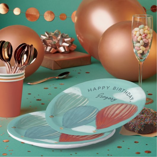 Geschilderde luchtballonnen gepersonaliseerd papieren bordje (Multi)