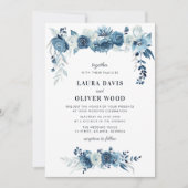 Geschilderde maanlicht blauw bloemenbruiloft uitno kaart (Voorkant)