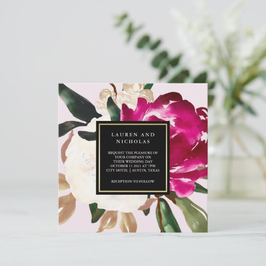 Geschilderde Magnolia | Bruiloft Kaart (Staand voorkant)