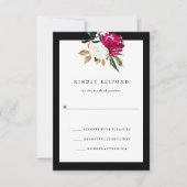 Geschilderde Magnolia | Bruiloft RSVP Zwart-wit Kaartje (Voorkant)