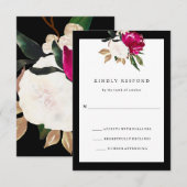 Geschilderde Magnolia | Bruiloft RSVP Zwart-wit Kaartje (Voorkant / Achterkant)