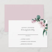 Geschilderde Magnolia en bladeren | roze | Bruilof RSVP Kaartje (Voorkant / Achterkant)