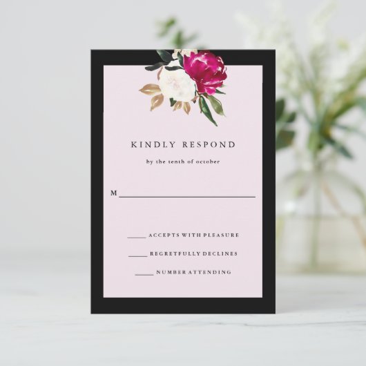 Geschilderde Magnolia | Huwelijksreactie Blush Pin RSVP Kaartje (Staand voorkant)