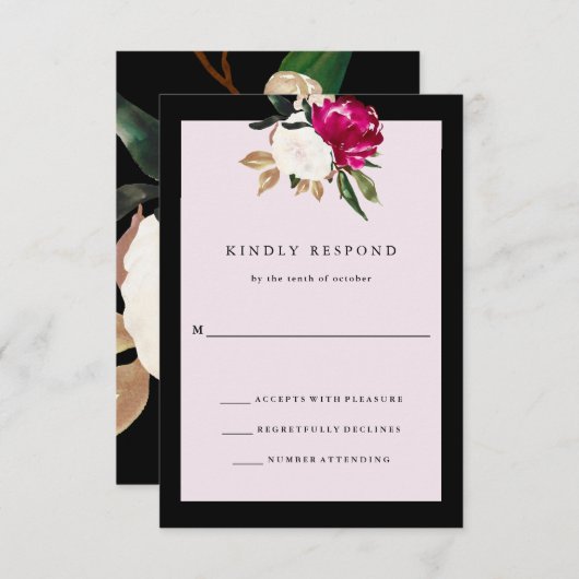 Geschilderde Magnolia | Huwelijksreactie Blush Pin RSVP Kaartje (Voorkant / Achterkant)