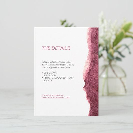 Geschilderde marsala moderne eenvoudige trouwricht informatiekaartje (Staand voorkant)