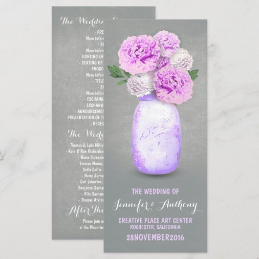 Geschilderde mason jar bruiloft programma's (Voorkant / Achterkant)