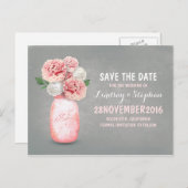 Geschilderde metselaarpot en roze bloemen bewaren  aankondigingskaart (Voorkant / Achterkant)