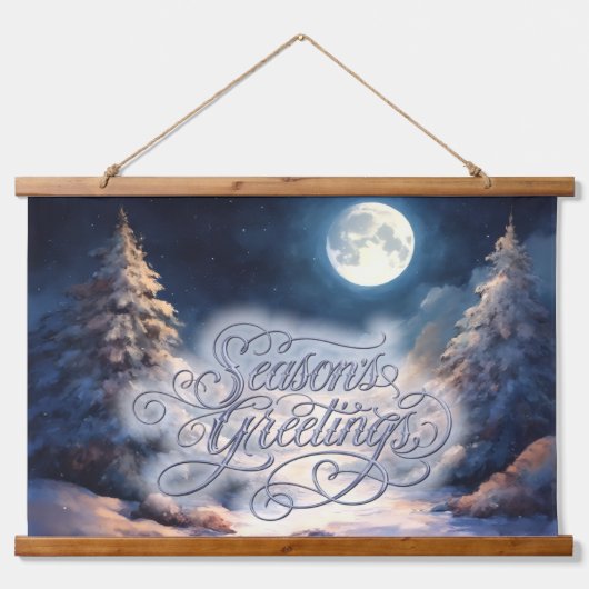 Geschilderde Moonlit Snowy Winter Scene Seizoen Hangend Wandkleed (Voorkant)