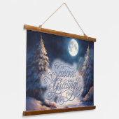 Geschilderde Moonlit Snowy Winter Scene Seizoen Hangend Wandkleed (Gebogen)