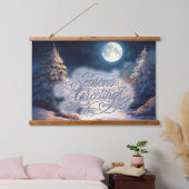 Geschilderde Moonlit Snowy Winter Scene Seizoen Hangend Wandkleed (Slaapkamer)