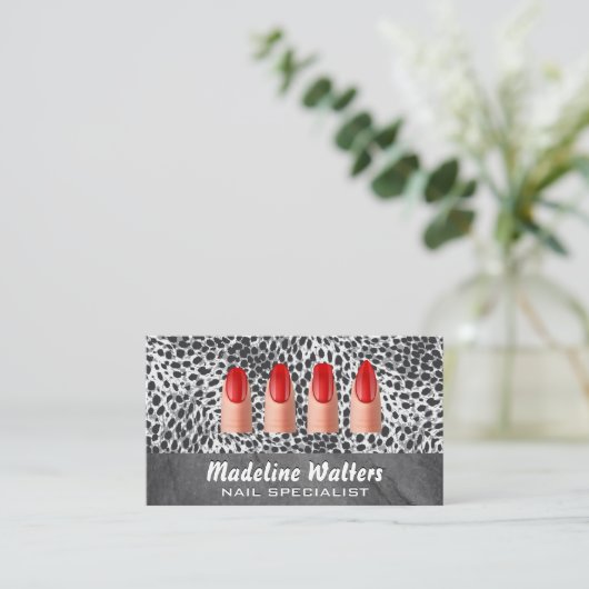Geschilderde nagels | luipaardprint klantenkaartje (Staand voorkant)
