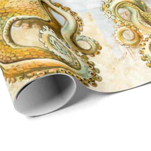 Geschilderde nautische octopus kraken pijlinktvis  cadeaupapier (Rol Hoek)