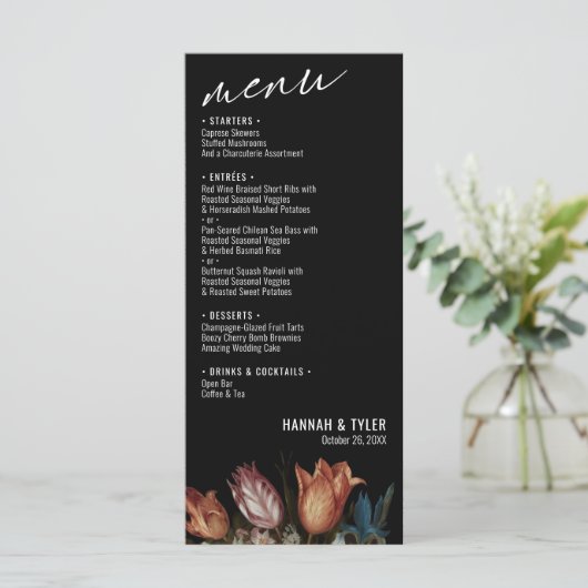 Geschilderde Nederlandse tulpen en gemengde bloemb Menu (Staand voorkant)