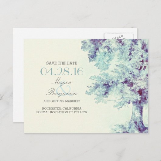 Geschilderde Old Tree  Save the Date briefkaarten (Voorkant / Achterkant)