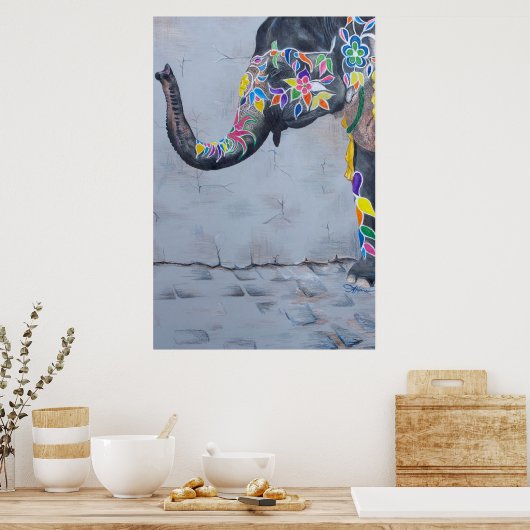 Geschilderde olifant poster (Keuken)