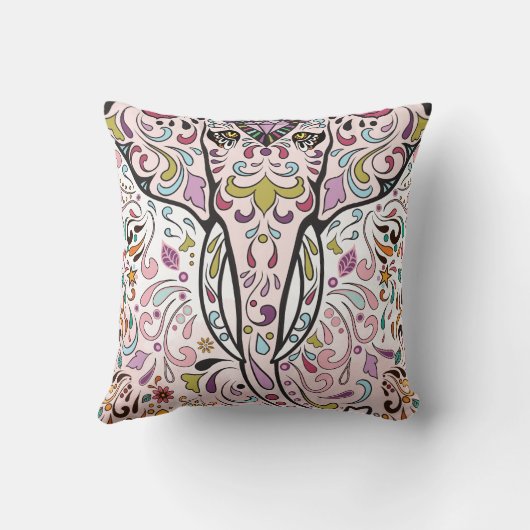 Geschilderde olifant suiker schedel roze pruim mun kussen (Achterkant)