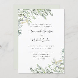 Geschilderde olijven en bladeren waterverf bruilof kaart