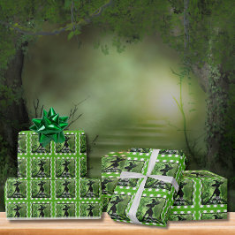 Geschilderde ondeugend goede heks groen geruit cadeaupapier