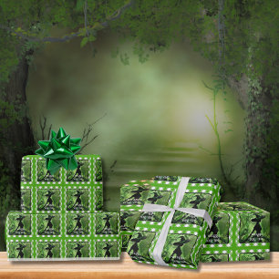 Geschilderde ondeugend goede heks groen geruit cadeaupapier