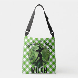 Geschilderde ondeugend goede heks groen geruit crossbody tas