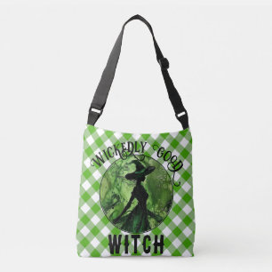 Geschilderde ondeugend goede heks groen geruit crossbody tas