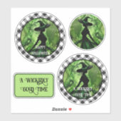 Geschilderde ondeugend goede heks Zwart Gingham Pl Sticker (Vel)