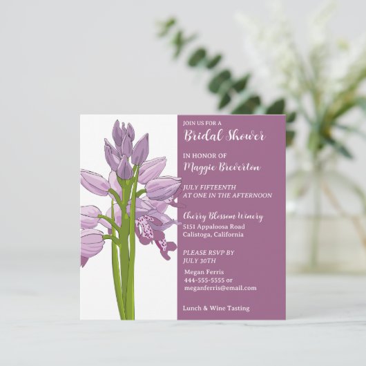 Geschilderde Orchidee Bruiloft Feest Uitnodiging (Staand voorkant)