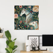 Geschilderde Paarden Bloemen Poster (Thuiskantoor)