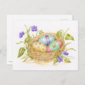 Geschilderde Paaseieren in Nest Briefkaart Happy E (Voorkant / Achterkant)