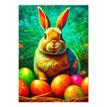 Geschilderde paashaas met eieren