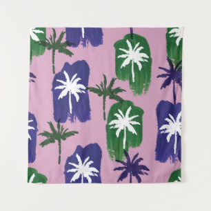 Geschilderde palm, marineblauw groen. wandkleed
