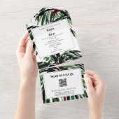 Geschilderde palmbomen met een strand QR-code RSVP All In One Uitnodiging (Afscheurbaar)