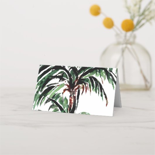 Geschilderde palmbomen Modern Beach Wedding Plaatskaartje (Achterkant)