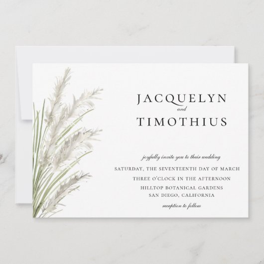 Geschilderde Pampas Grass Bruiloft Kaart (Voorkant)